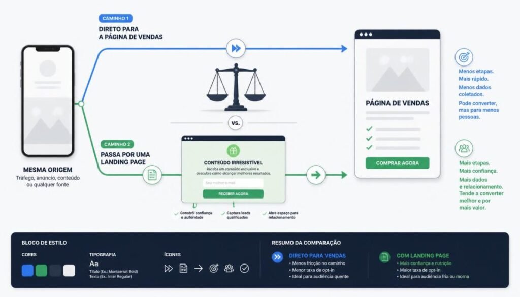 Como Divulgar Link de Afiliado: 15 Estratégias Gratuitas e Pagas Para Gerar Tráfego e Fazer Suas Primeiras Vendas em 2026 5 Comparação entre link direto e página de pré-venda para divulgar link de afiliado